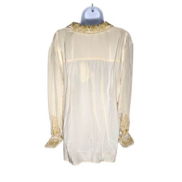 NWT Vtg DVF 100% Silk Blouse Sz L Ivory Gold Floral Embroidery Luxury Designer - Picture 12 of 15